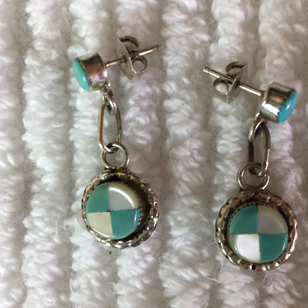 Mother of pearl and turquoise pierced earrings